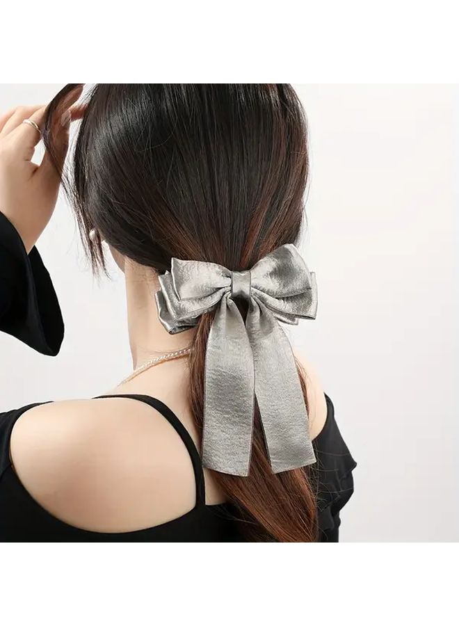 مشبك شعر أنيق من الساتين بكبير، مشبك قوسي كبير للنساء، تثبيت آمن، أزرق - Image 4