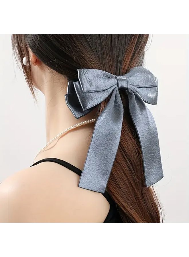 مشبك شعر أنيق من الساتين بكبير، مشبك قوسي كبير للنساء، تثبيت آمن، أزرق - Image 2