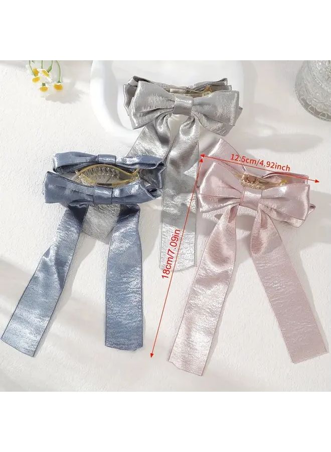 مشبك شعر أنيق من الساتين بكبير، مشبك قوسي كبير للنساء، تثبيت آمن، أزرق - Image 5