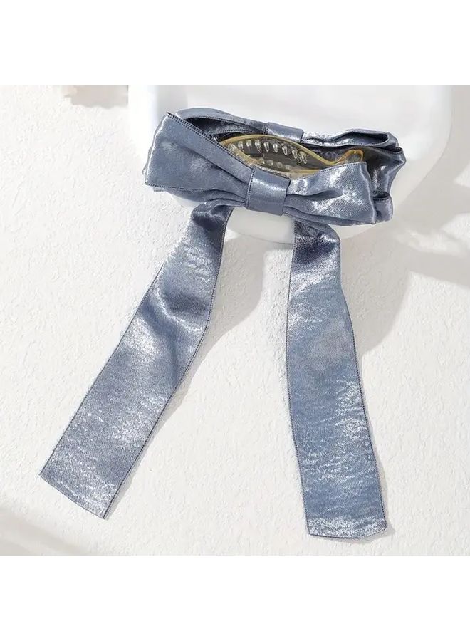 مشبك شعر أنيق من الساتين بكبير، مشبك قوسي كبير للنساء، تثبيت آمن، أزرق - Image 1