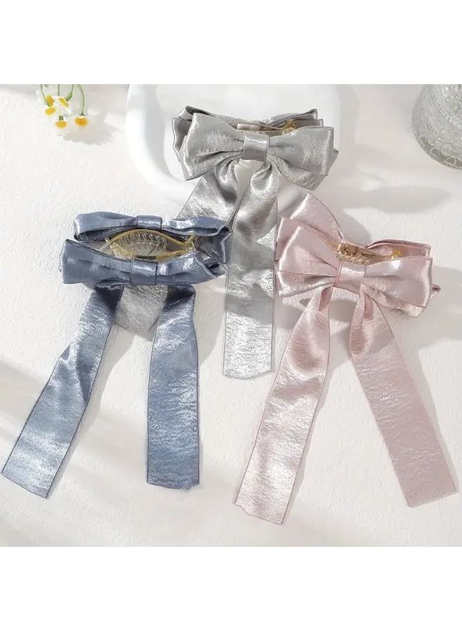 مشبك شعر أنيق من الساتين بكبير، مشبك قوسي كبير للنساء، تثبيت آمن، أزرق - Image 3