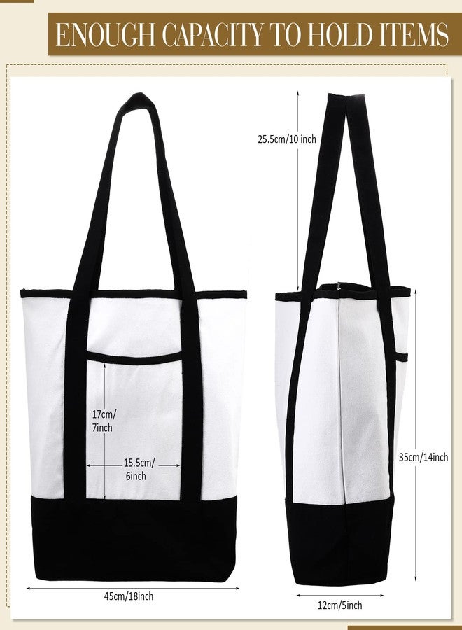 Reginary 16 Pcs Canvas Tote Bags Bulk with Outer Pocket 18 Inch Reusable Shopping Grocery Blank Tote Bag for Women Mother DIY(Black White) - Image 2