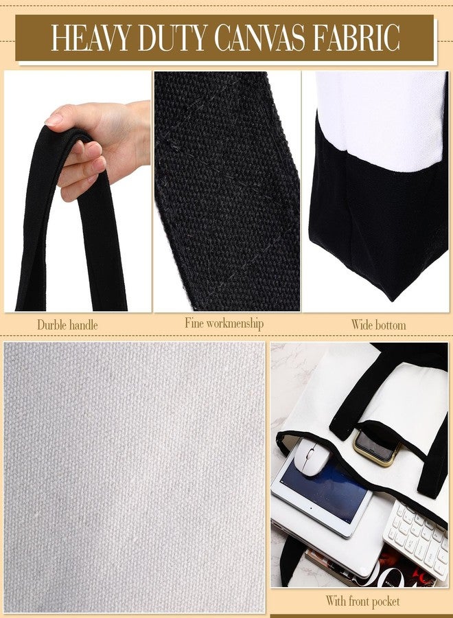 Reginary 16 Pcs Canvas Tote Bags Bulk with Outer Pocket 18 Inch Reusable Shopping Grocery Blank Tote Bag for Women Mother DIY(Black White) - Image 3