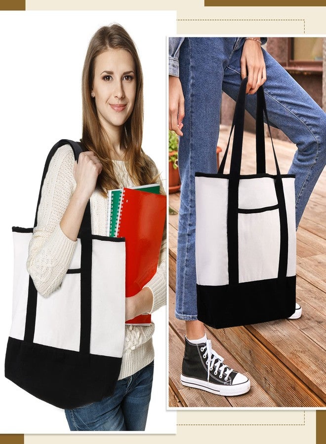 Reginary 16 Pcs Canvas Tote Bags Bulk with Outer Pocket 18 Inch Reusable Shopping Grocery Blank Tote Bag for Women Mother DIY(Black White) - Image 5