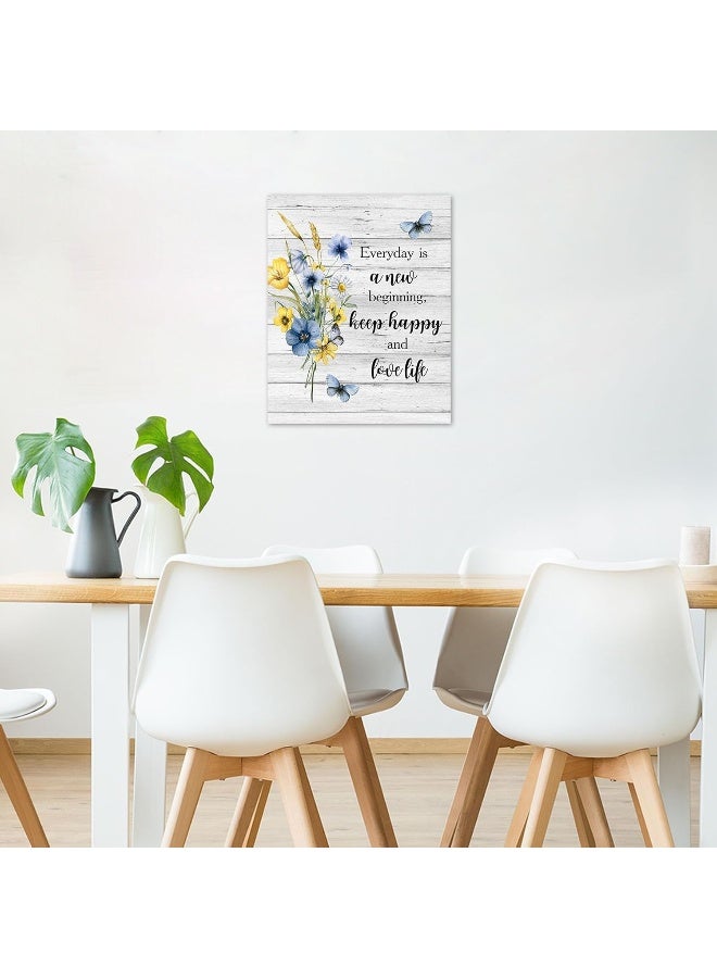 LB Floral Wall Art for Bathroom Butterfly with Yellow and Blue Wildflower on Rustic Grey Wood Abstract Canvas Wall Art Farmhouse Wall Pictures for Living Room Bedroom Office Ready To Hang,16x20 Inch - Image 3