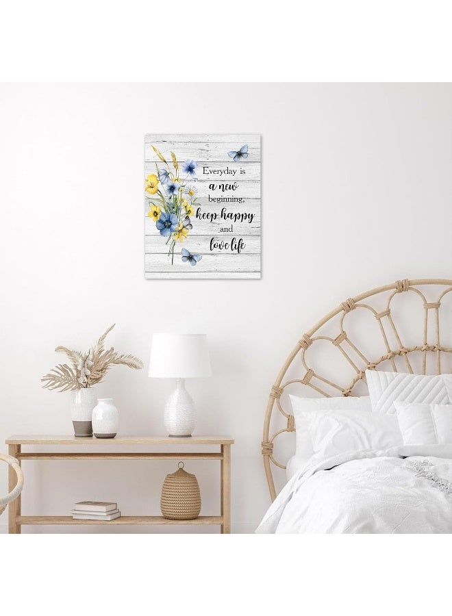 LB Floral Wall Art for Bathroom Butterfly with Yellow and Blue Wildflower on Rustic Grey Wood Abstract Canvas Wall Art Farmhouse Wall Pictures for Living Room Bedroom Office Ready To Hang,16x20 Inch - Image 4