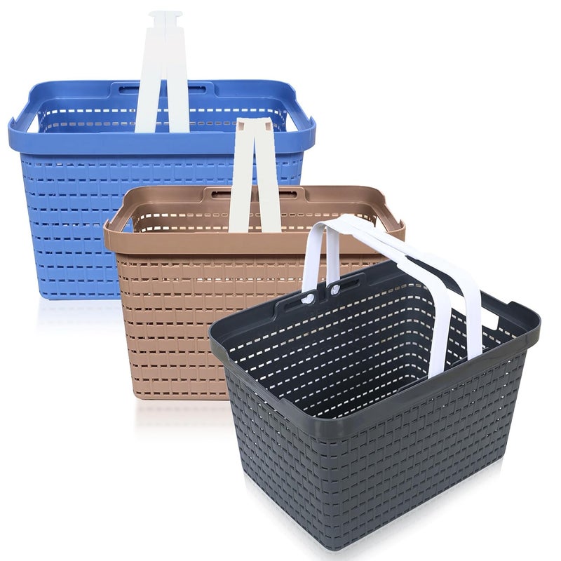 Kuber Industries Basket | Plastic Fruits Storage Basket | Picnic Storage Basket | Kitchen Storage Basket | Stationery Storage Basket | FLORA-333 | Pack of 3 | Multicolor - Image 1