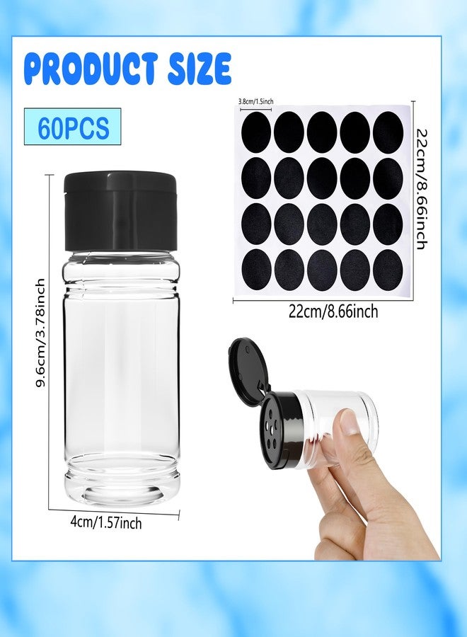 Conagel 60 Pack 2.7 oz Plastic Spice Jars with Black Lids and Labels Empty Spice Bottles Clear Seasoning Shaker Containers for Kitchen Travel Camping - Image 2