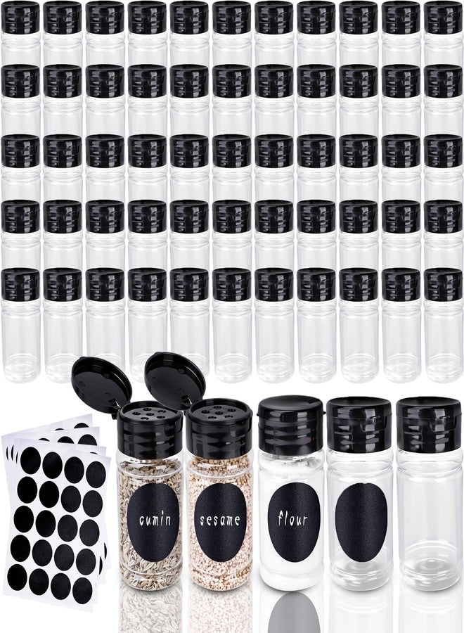 Conagel 60 Pack 2.7 oz Plastic Spice Jars with Black Lids and Labels Empty Spice Bottles Clear Seasoning Shaker Containers for Kitchen Travel Camping - Image 1