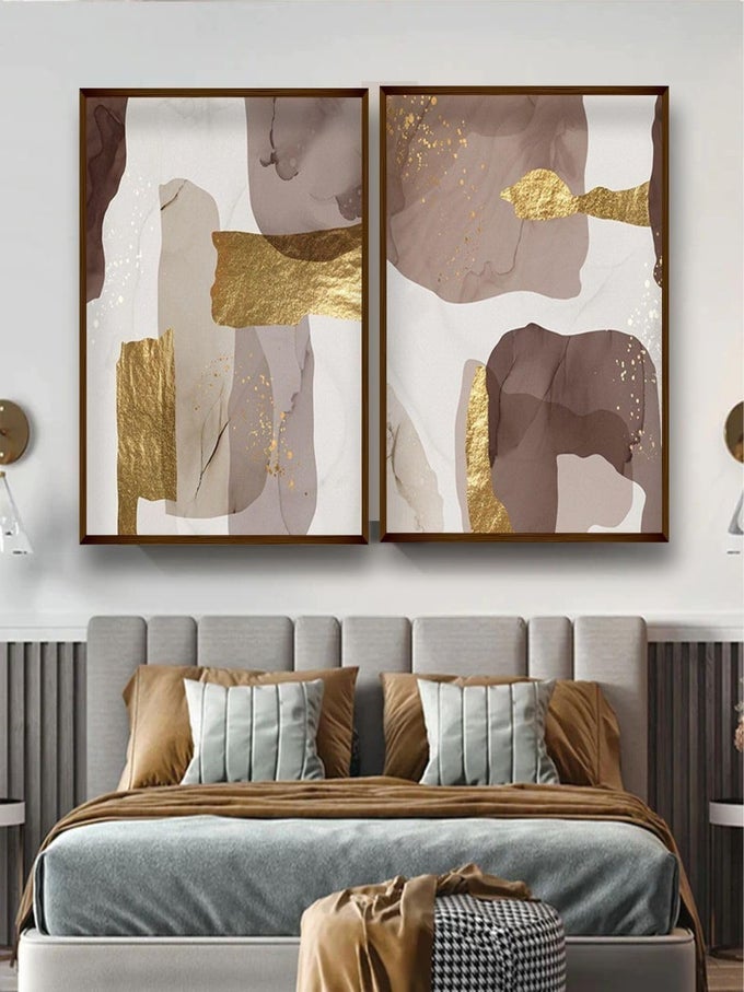 SET OF 2 CANVAS PRINT PAINTINGS FOR WALL DECORATION ABSTRACT WALL PAINTING FOR LIVING ROOM BIG SIZE PAINTING FOR HOME DECORATION WITH FRAMEMULTICOLOR30X40 INCHES76X101 CM