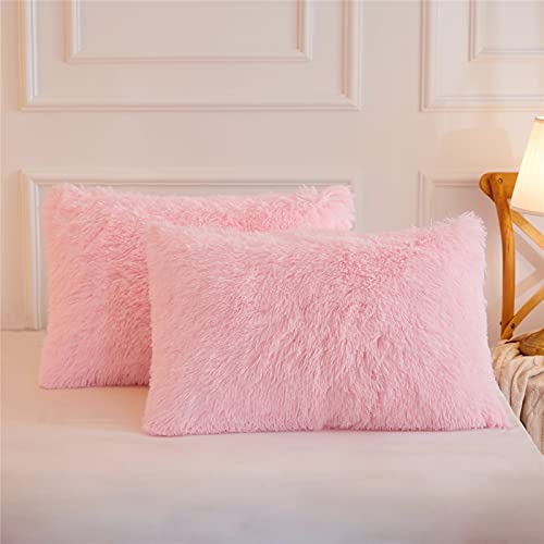 HAIHUA Faux Fur Fluffy Pillow case, Soft Decorative Fuzzy Pillow Covers for Home, Bedroom, Living Room, Zipper Closure, Set of 2 (Standard 20"x 26", Pink) - Image 2