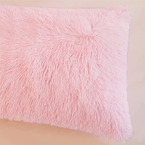HAIHUA Faux Fur Fluffy Pillow case, Soft Decorative Fuzzy Pillow Covers for Home, Bedroom, Living Room, Zipper Closure, Set of 2 (Standard 20"x 26", Pink) - Image 5
