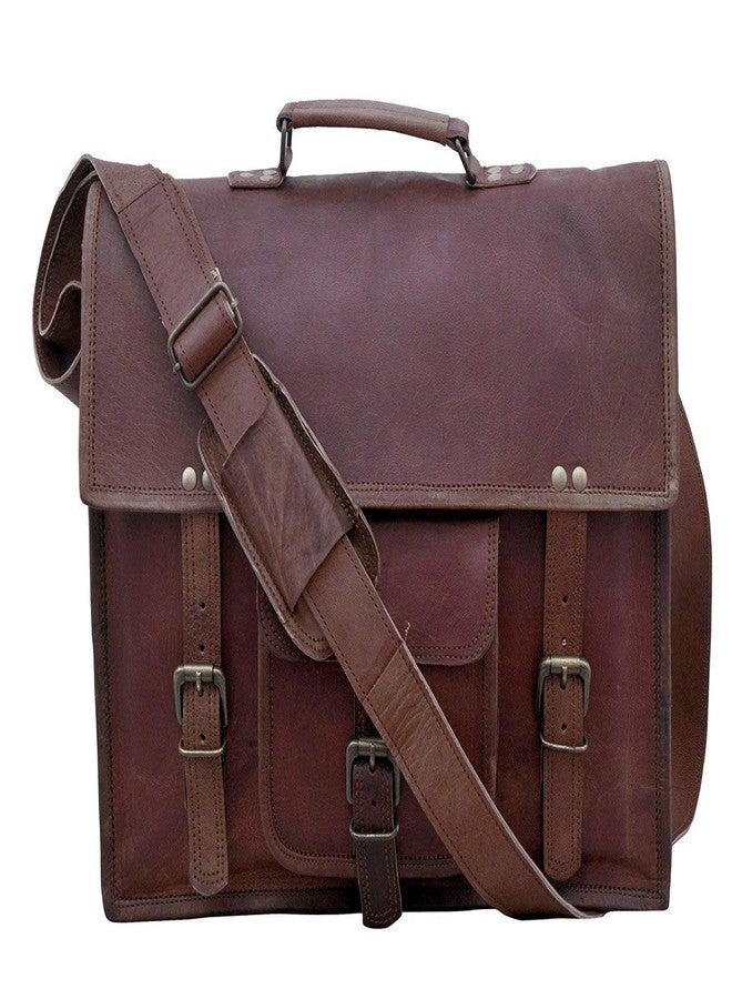 RSN 18 Inch Real Leather Brown Office Briefcase Cum Laptop Messenger Shoulder Bag - Image 1