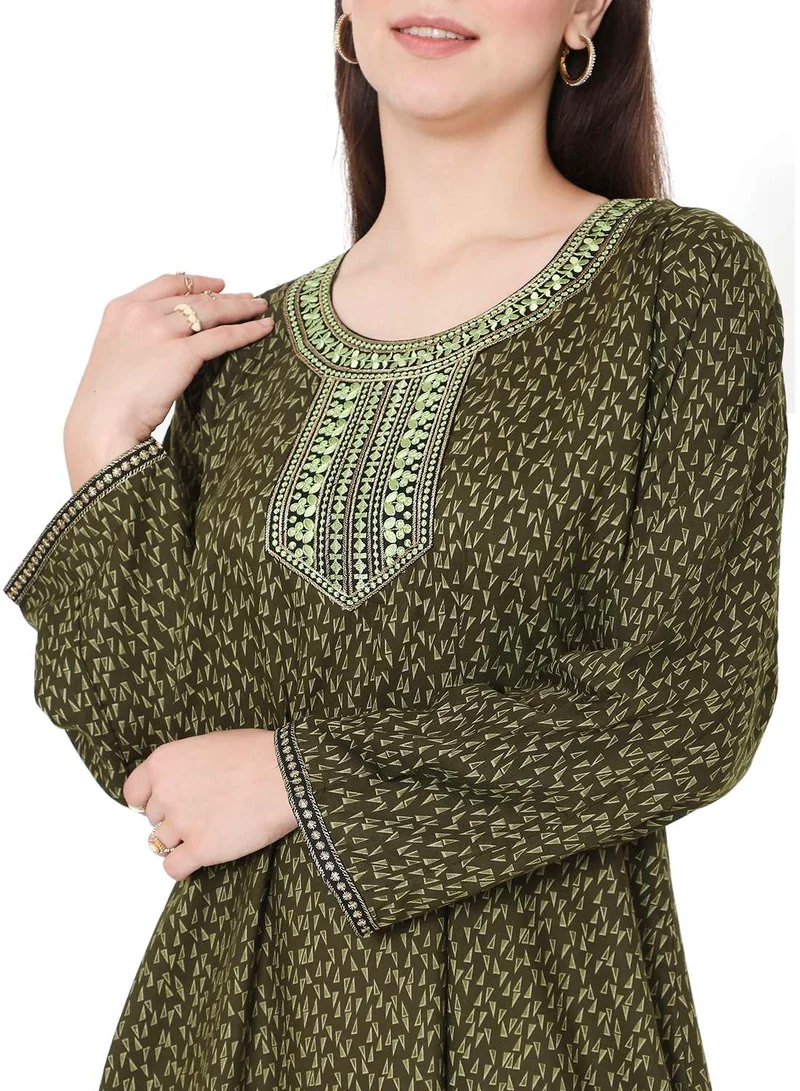 HANA & SARA LONG VISCOSE KAFTAN WITH SMALL PRINT AND THREAD EMBROIDERY CASUAL ARABIC FARASHA JALABIYA DRESS