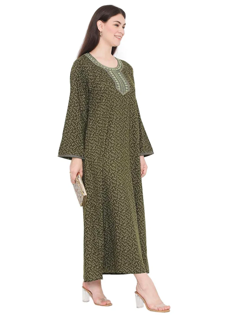 HANA & SARA LONG VISCOSE KAFTAN WITH SMALL PRINT AND THREAD EMBROIDERY CASUAL ARABIC FARASHA JALABIYA DRESS