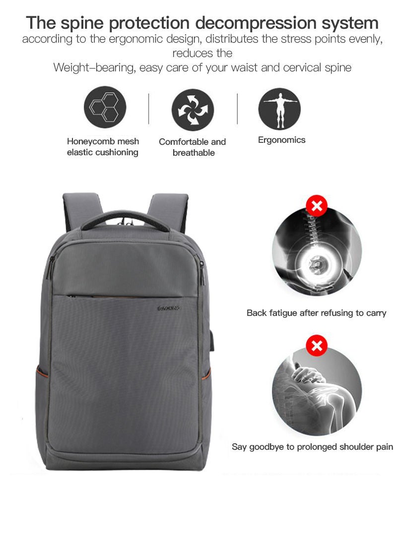 AOKING Classic Business Men's Large Capacity Waterproof Backpack for Household Travel Office Work Laptop Bag with USB Interface Grey - Image 4