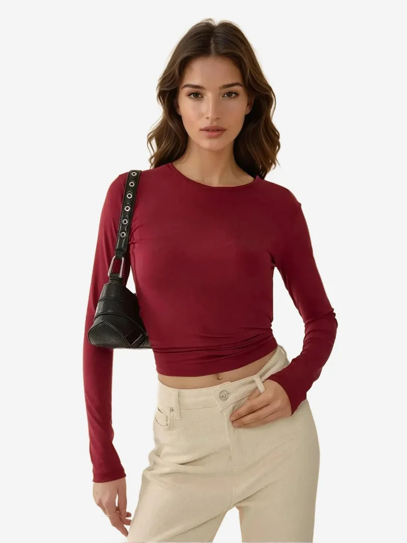 HICCUP Slim Fit Crew Neck Long Sleeve Top