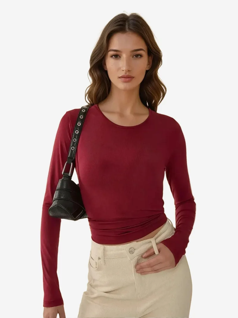 HICCUP  Slim Fit Crew Neck Long Sleeve Top for Women | Best Price UAE