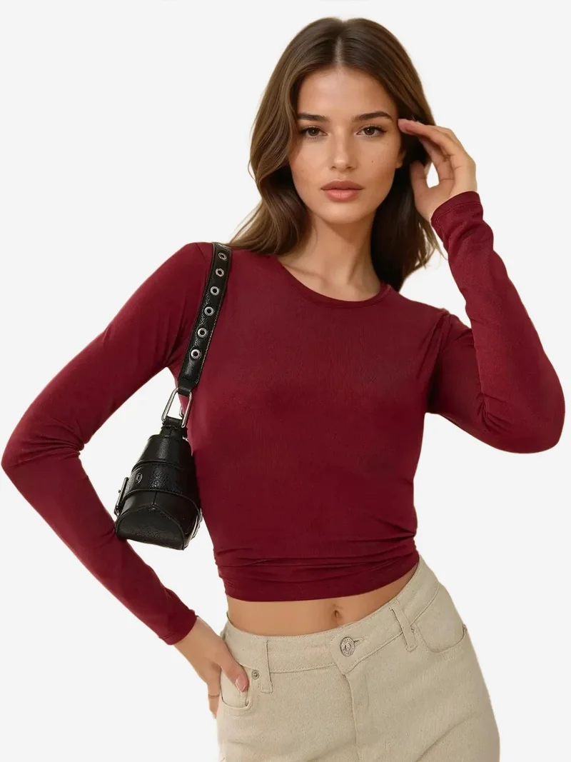 HICCUP  Slim Fit Crew Neck Long Sleeve Top for Women | Best Price UAE