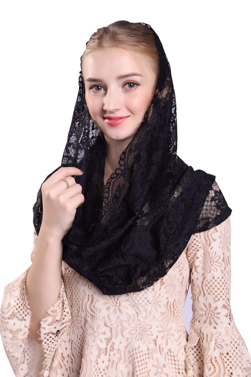 Grettytling Soft and Comfortable Mantilla Veils Spanish Style Lace Infinity Veil Mantilla Latin (Black) - Image 1
