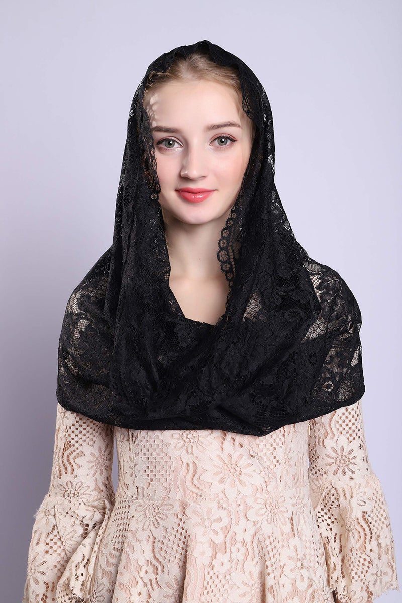 Grettytling Soft and Comfortable Mantilla Veils Spanish Style Lace Infinity Veil Mantilla Latin (Black) - Image 5