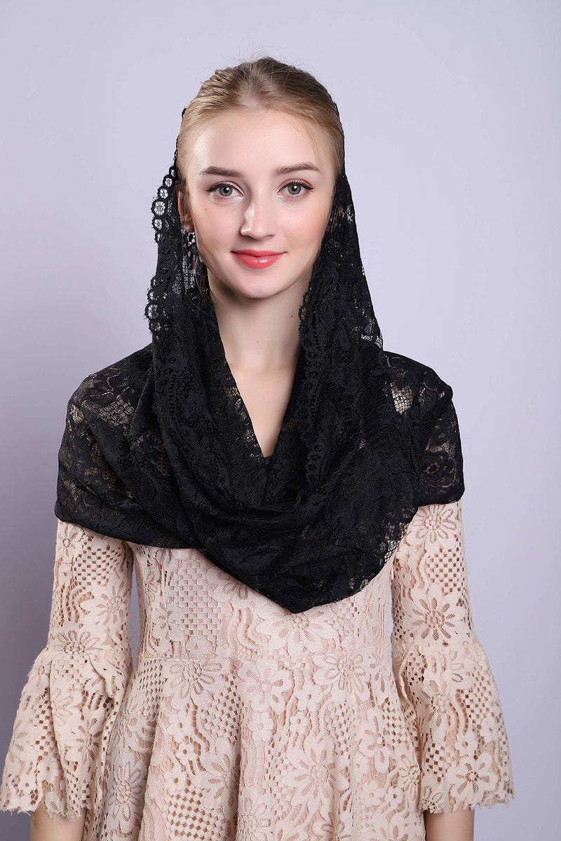 Grettytling Soft and Comfortable Mantilla Veils Spanish Style Lace Infinity Veil Mantilla Latin (Black) - Image 3