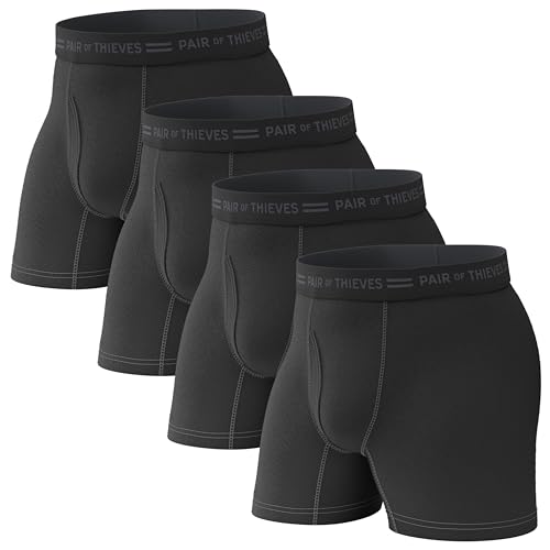 Pair of Thieves Soft Cotton Boxer Briefs for Men Pack (4 Pack) - Tagless Mens Underwear for All-Day Comfort and Support - Medium - Black/Grey - Image 3