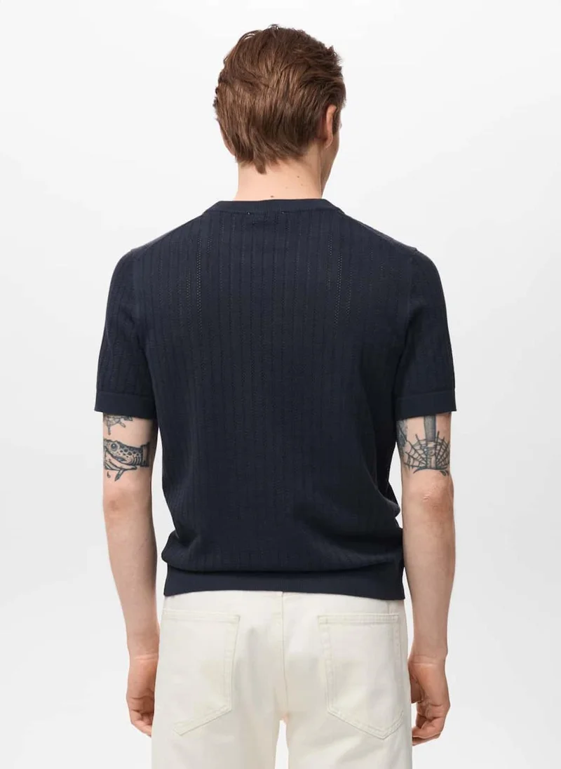 Mango Man Striped Openwork  T-Shirt