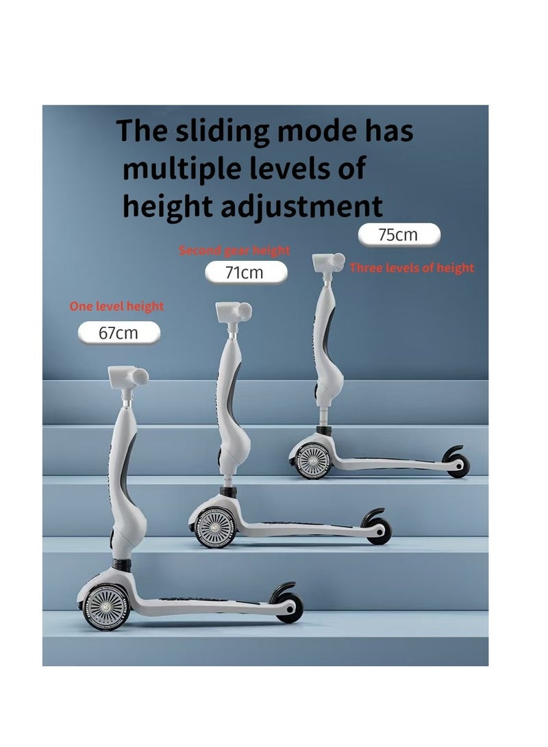 kids three-wheel scooter with music and luminous LED wheels, three adjustable heights, tilt steering, extra-wide deck, luminous wheels, multifunctional children's scooter that can be sat on and slid, suitable for toddler boys and girls, suitable for children aged 2-6 years old  - Image 4