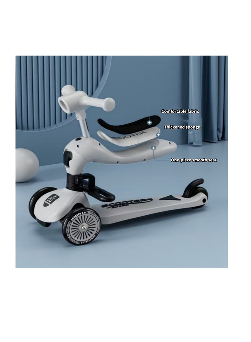kids three-wheel scooter with music and luminous LED wheels, three adjustable heights, tilt steering, extra-wide deck, luminous wheels, multifunctional children's scooter that can be sat on and slid, suitable for toddler boys and girls, suitable for children aged 2-6 years old  - Image 2