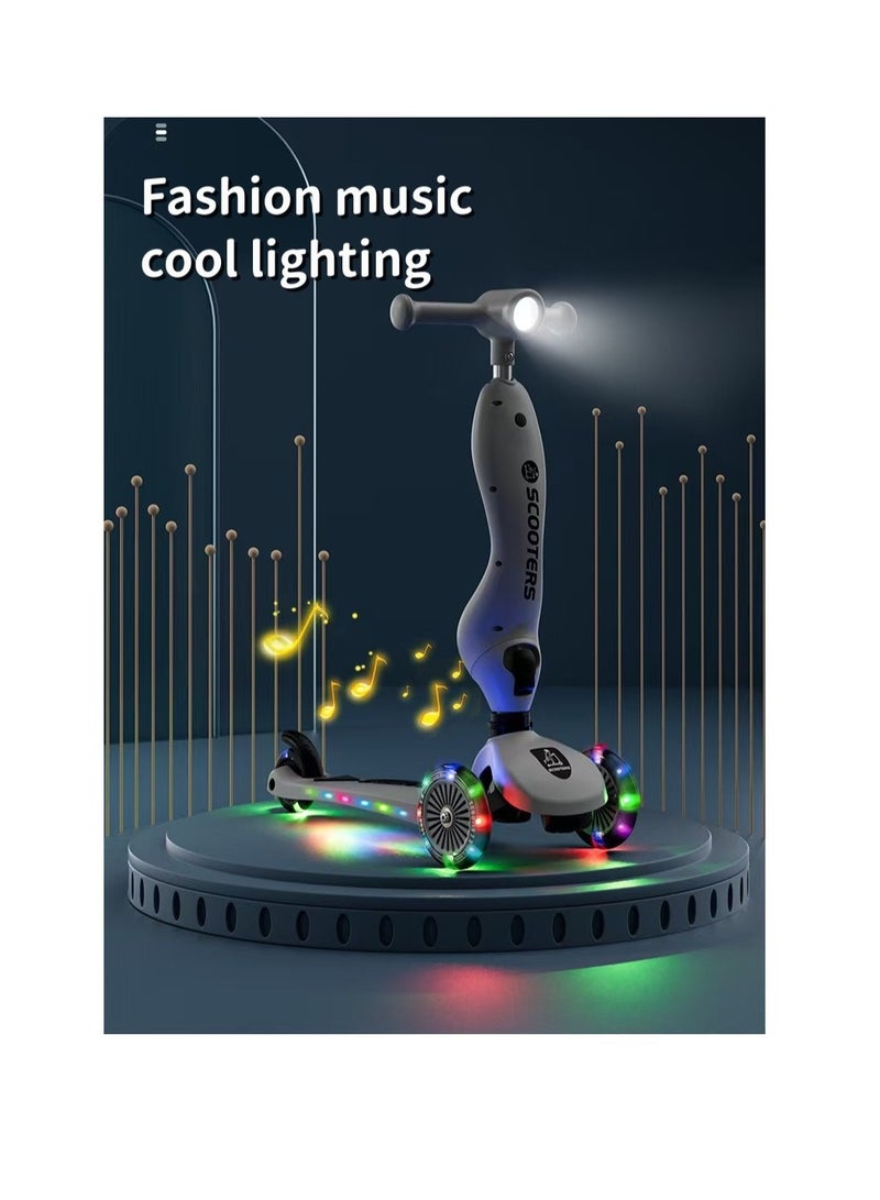 kids three-wheel scooter with music and luminous LED wheels, three adjustable heights, tilt steering, extra-wide deck, luminous wheels, multifunctional children's scooter that can be sat on and slid, suitable for toddler boys and girls, suitable for children aged 2-6 years old  - Image 5