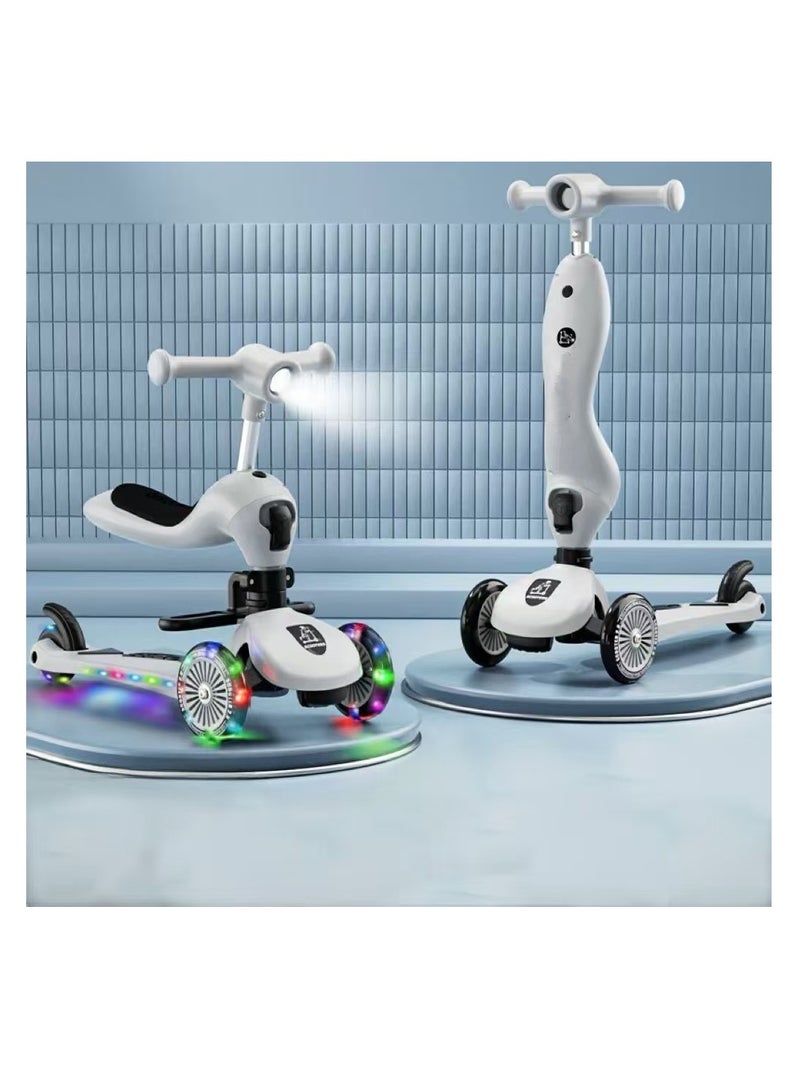 kids three-wheel scooter with music and luminous LED wheels, three adjustable heights, tilt steering, extra-wide deck, luminous wheels, multifunctional children's scooter that can be sat on and slid, suitable for toddler boys and girls, suitable for children aged 2-6 years old  - Image 1