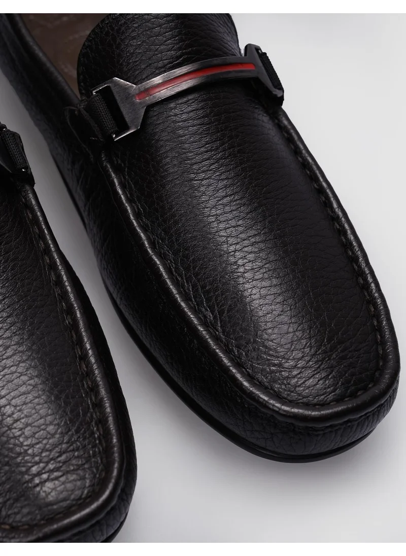 Cabani Leather Brown Buckle Detailed Men's Loafer