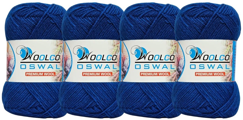 Woolco Oswal Microwool Acrylic Hand Knitting Yarn Pack of 4 Balls (100g Each), Soft Baby Yarn for Sweaters, Booties & DIY Knitting Projects – Baby Wool Thread for Beginners & Kids (Blue) - Image 1