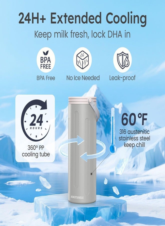 AOOTSMILE Portable Breast Milk Cooler for Travel, 22oz Large Capacity Breastmilk Chiller for Working Moms, 360° Cooling Keeps Milk Chilled 24 Hours, Includes 2 Baby Bottles, Breastfeeding Essentials - Image 3
