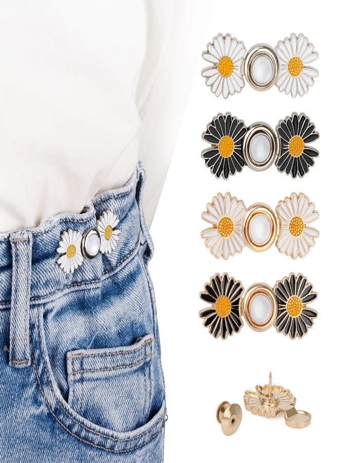TOOVREN Pant Waist Tightener, Detachable Jean Buttons for Loose Jeans, No Sew and No Tools Button Pins for Jeans, Adjustable Jean Buttons Pins, Daisy Flower Instant Pants Button Tightener 4 Sets - Image 1