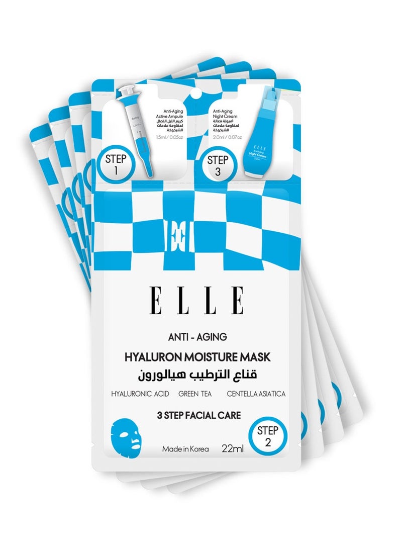 ELLE ELLE Anti-Aging Hyaluron Moisture Mask 3-Step Care Kit - Hydrating Ampoule, Moisture-Boosting Mask, Night Cream - Deep Hydration, Skin Firming, Wrinkle Reduction, All Skin Types,  Pack of 4  - Image 2
