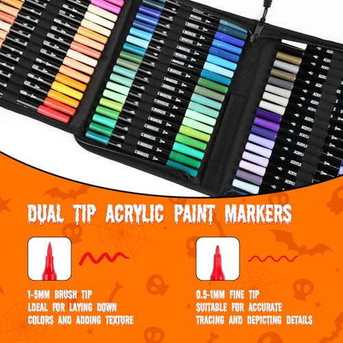 Pagather 72 Colors Acrylic Paint Markers, Dual Tip with Fine Tip and Brush Tip Pens for Stone, Wood, Calligraphy, Canvas, Ceramic, Metal, Glass, Rock Painting, DIY Crafts Art Supplies Kit - Image 2