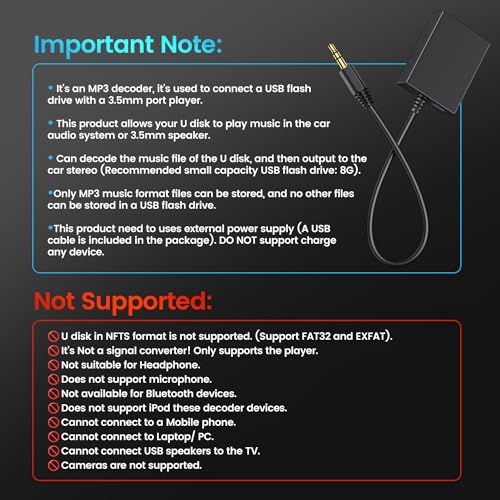 ANDTOBO USB to Aux Audio Adapter, 3.5mm Male to USB Female Adapter for Playing Music with Flash Drive in Car - Image 2