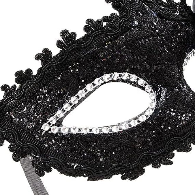 ChicAbode Black Masquerade Mask, Venetian Masquerade Mask Set, Lace Mask and Painted Pattern Half Face Dress Up Mask, Party Costume Accessories, Retro Halloween Mask, Phantom of the Opera, Couple Mask Carnival - Image 2