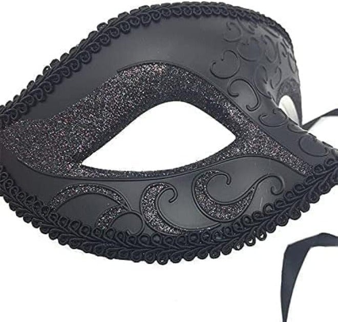 ChicAbode Black Masquerade Mask, Venetian Masquerade Mask Set, Lace Mask and Painted Pattern Half Face Dress Up Mask, Party Costume Accessories, Retro Halloween Mask, Phantom of the Opera, Couple Mask Carnival - Image 5