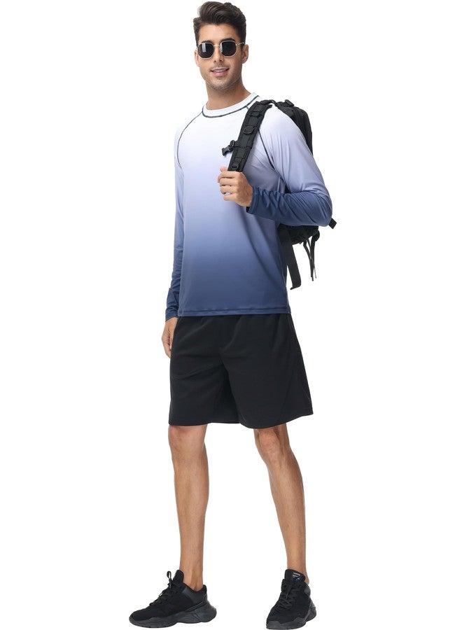 Satankud Men's Long Sleeve Swim Shirts Rashguard UPF 50+ UV Sun Protection Shirt Athletic Workout Running Hiking T-Shirt Swimwear (White Gradient Navy,Large) - Image 5