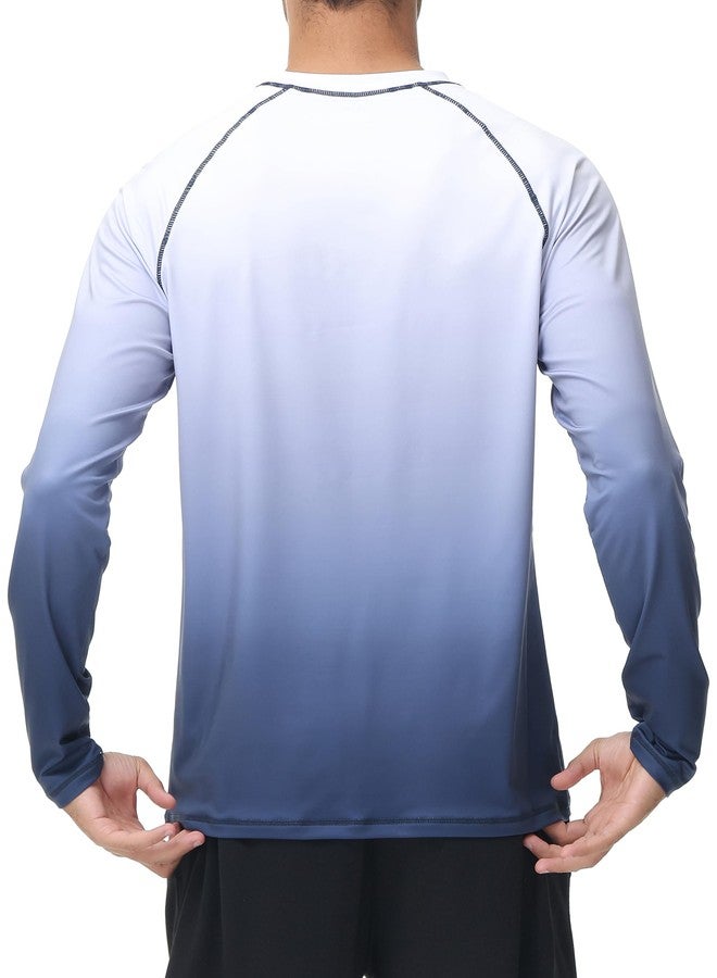 Satankud Men's Long Sleeve Swim Shirts Rashguard UPF 50+ UV Sun Protection Shirt Athletic Workout Running Hiking T-Shirt Swimwear (White Gradient Navy,Large) - Image 3