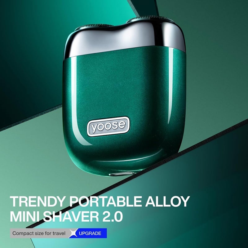 YOOSE Mini Men's Electric Shaver, Men's Alloy, IPX7 Waterproof Electric Shaver with 8000 rpm Motor, Type C Cable and Magnetic Shaving Head, Green - Image 2