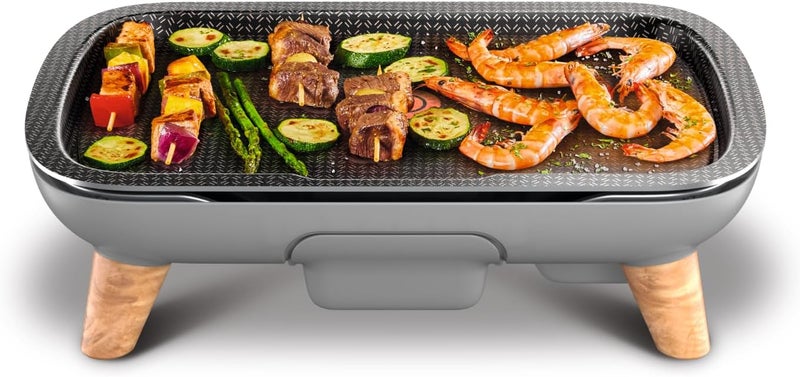 T-fal TEFAL Plancha Des Saveurs Gourmet Electric Grill | 2400 W | Non-Stick Coating | Serves up to 8 | Adjustable Thermostat | Dishwasher-Safe Parts | Grey | made in France | 2 Years Warranty | CB658P27 - Image 1
