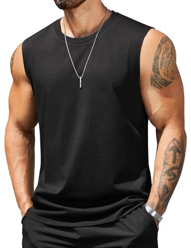 COOFANDY Mens Cotton Sleeveless Muscle T Shirts Workout Tank Top Casual Summer Tank Tops Black, X-Large - Image 1
