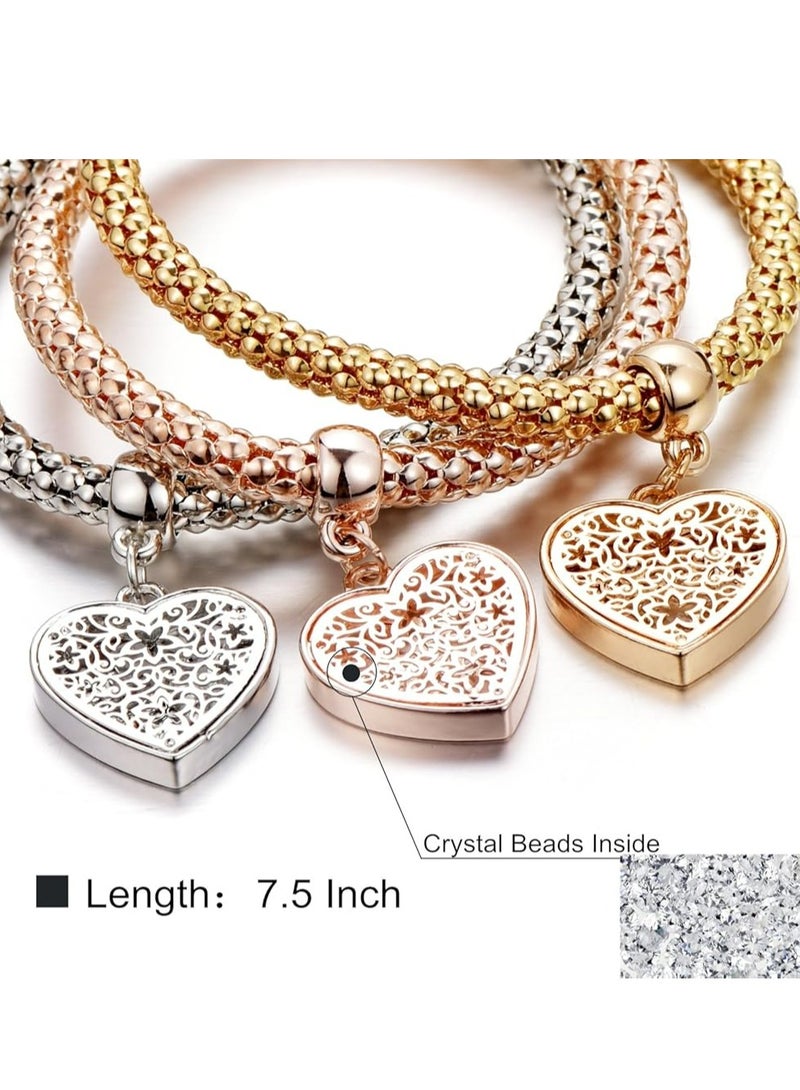 أوزيغالور 3 قطع أساور ذهبية/فضية/سلسلة ذرة ذهبية/ذهبية وردية مع حلية قلب شجرة الحياة للنساء - Image 2