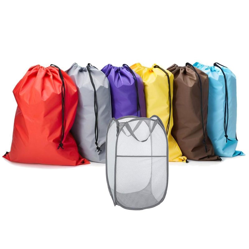 YETHAN Extra Large Laundry Bags 6 Pack with 1 Pack Pop Up Hamper, Varied Colors Travel Laundry Bags 30"x40", Foldable Mesh Laundry Basket, for college dorm and apartment dwellers (7PCS) - Image 1
