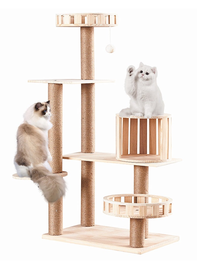 Kidle Solid Wood Cat Tree Cat Tower Cat Climbing Frame Cat Jumping Platform Cat Scratching Post Cat House - Image 1
