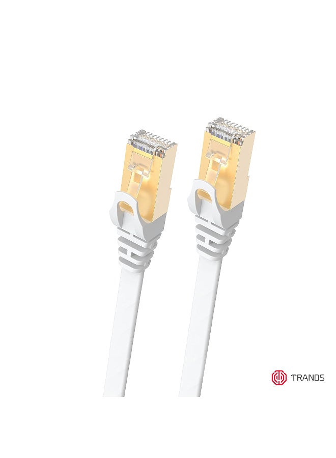 Trands CAT7 Gigabit Flat Cable - 1 Meter, 10Gbps 1000MHz High-Speed Network LAN Cord, Gold-Plated RJ45 Connectors - White - Image 1